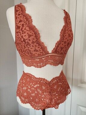 Victoria's Secret Rust Orange Lace Bralette & Panty Set - 3 Piece